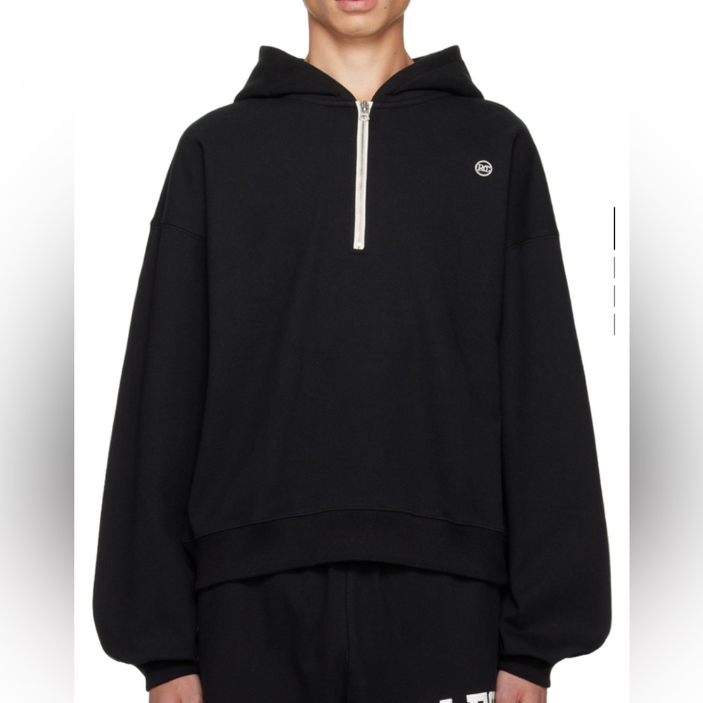 Recto black embroidered half zip hoodie